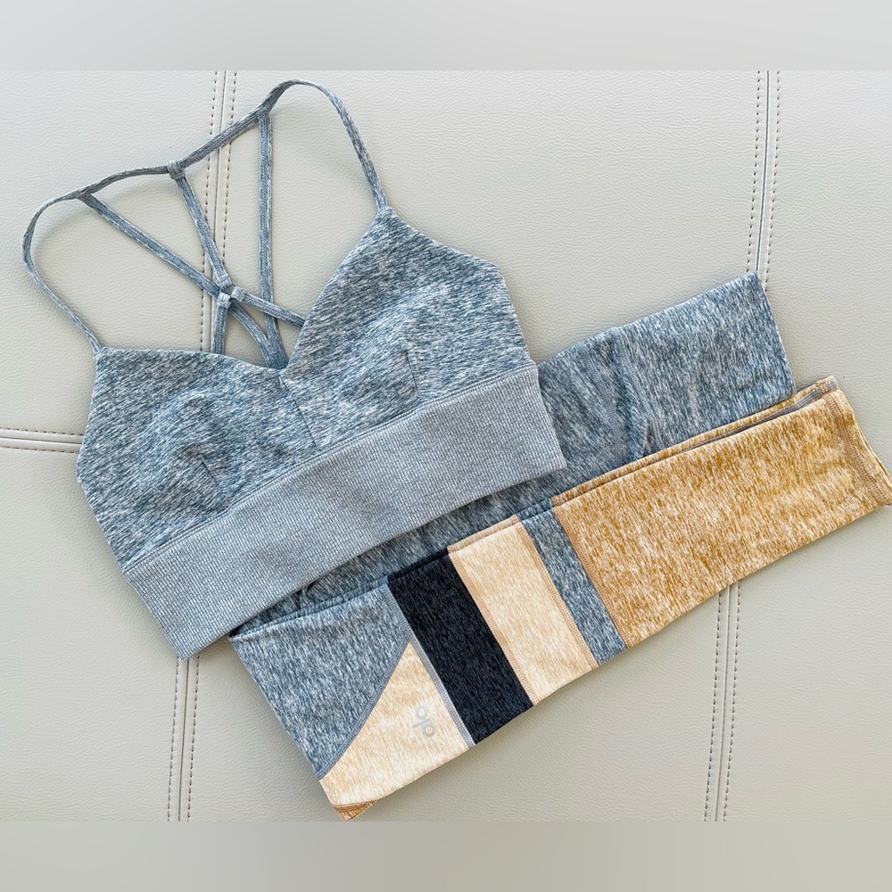 NWOT ALO Yoga Alosoft 2-Piece SET MED Bra Top + XXS Legging in Blue-Gray Heather - Picture 3 of 16